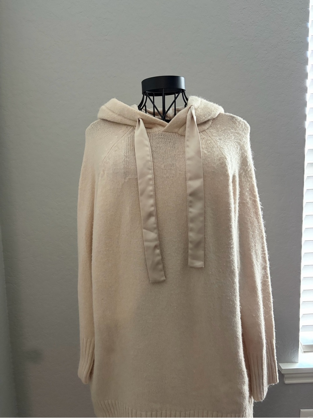 Express Neutral Beige Hooded Knit Top